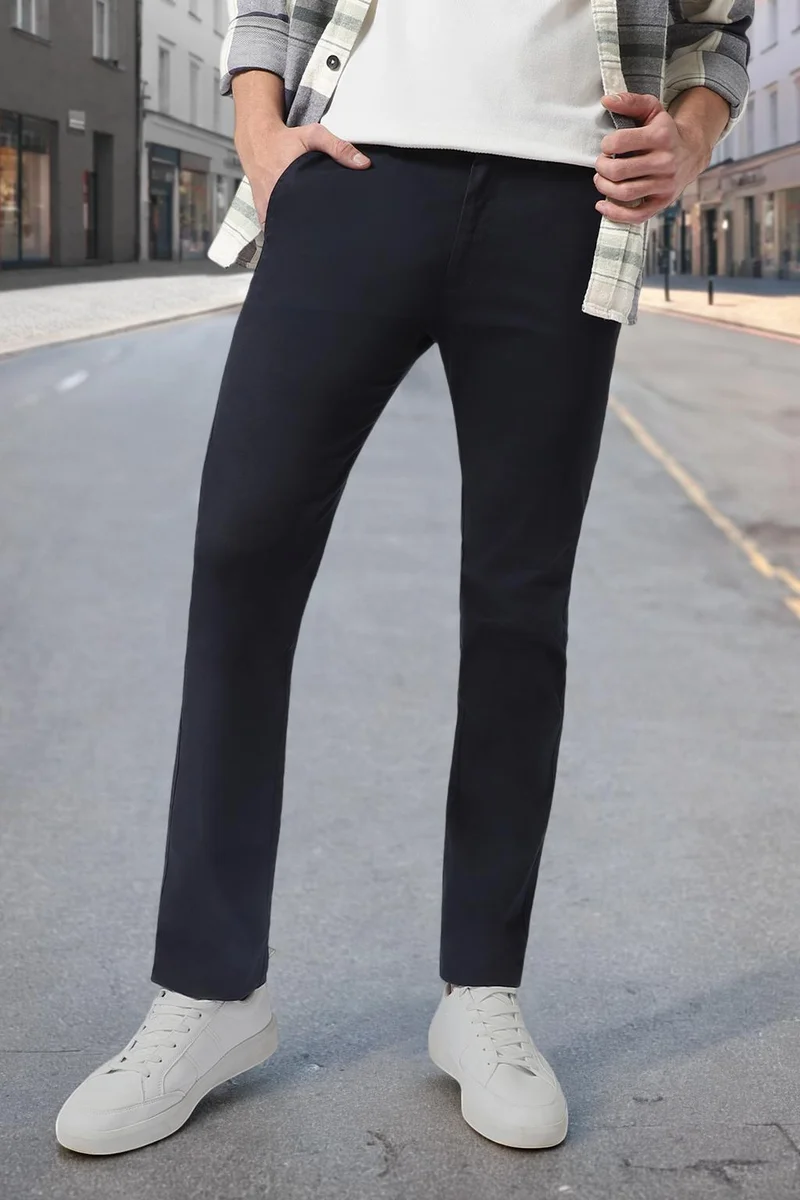 Urbano Fashion Men's Navy Blue Cotton Slim Fit Casual Chinos Trousers Stretch